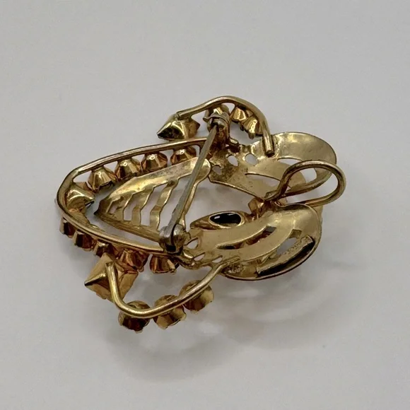 VINTAGE Gold & Crystal Art Nouveau Brooch/Pendant - Picture 8 of 11